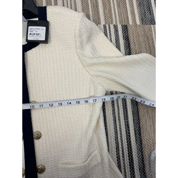 ST JOHN NWT Knit Size 14 Wool Jacket Ivory Cream 3 Button MSRP $1495